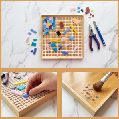 12"x12" Stained Glass Cutting Mat with Removable Debris Tray | Double-Layer Glass Cutting Pad with Plastic Grid Fence(12''x12'') for DIY Craft Artist Glass Cutting Scoring Project