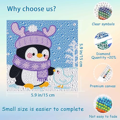 UiSdfuy Diamond Art Kits for Kids, Arts & Crafts Ages 8-12,Diamond Art for Boys Girls,Gem Art 4 Pack Diamond Painting 6"x 6" (Penguin Crocodile Frog) - color: Penguin Crocodile Frog