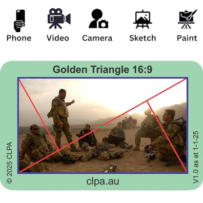 Golden Triangle Directors Viewfinder Card | Australian Designed and Made; Artist Viewfinder for Drawing and Photography; 3:2, 4:3 and 16:9 - size: Golden Triangle