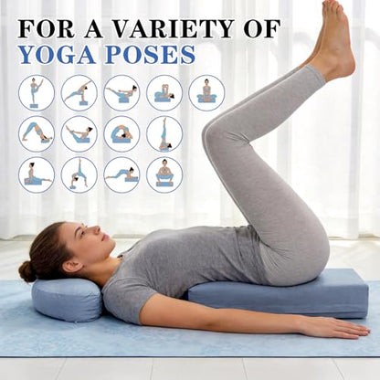2 PCS Yoga Bolster Pillow, Rectangular Yoga Bolster Meditation Cushion with Removable Cover, The Head Pillows for Various Yoga Poses