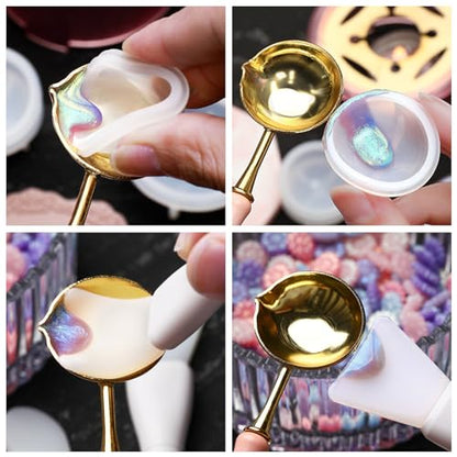 WANDIC 5 Pcs Sealing Wax Stamp Scrapers Spoon Shaped Ball Shaped Scrapers Mixing Scrapers Spoon Silicone Cleaning Tools for Sealing Glue Cleaning Tool - color: White