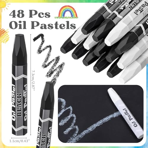 48 Pcs Black and White Soft Oil Pastels Bulk Artists Oil Crayons Single Color Hexagonal Creamy Pastel for Artists Beginners Painting Drawing Relaxing Blending - color: White and Black