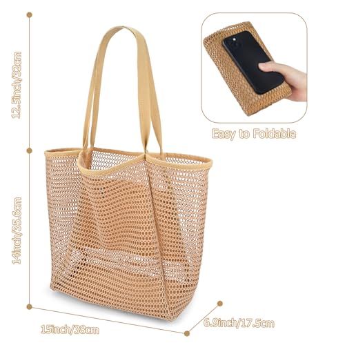Iioscre Beach Bag for Women, Causal Hobo Handbags with Zipper Inner Pocket - color: Khaki-new