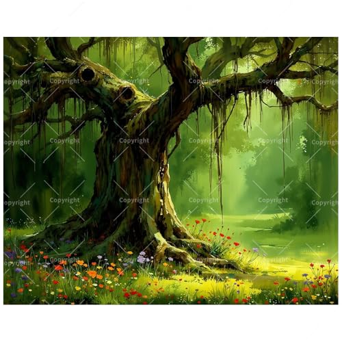 Enchanted Tree Paint by Numbers Kit for Adults - DIY Mossy Tree and Wildflowers Painting on Canvas, Acrylic Paint Set, Suitable for Beginners, Art for Home Decoration or Gifts(16X20IN Framed) - color: TCXY08292, size: 16X20IN Framed