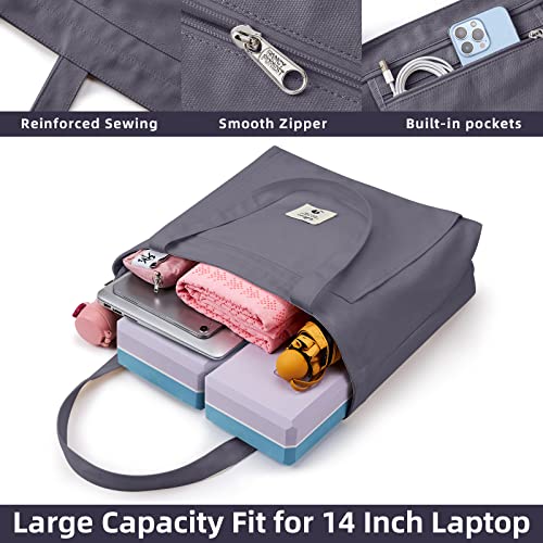 WLLWOO Yoga Mat Carrier Bag for Women Canvas Carryall Tote Gym Pilates | Large Holder Zipper Shoulder for Beach Travel Workout Fitness Office - color: gray