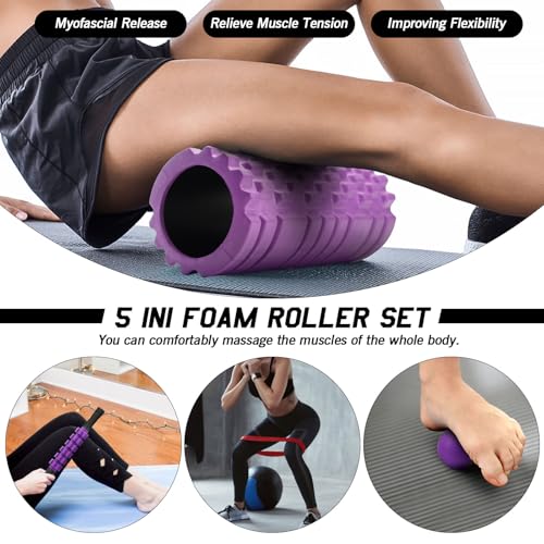 5 in 1 Foam Roller Set High Density Patented Foam Roller for Exercise - color: Violet