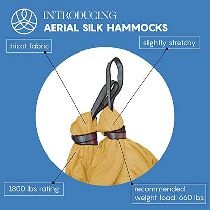 Aerial Yoga Hammock Swing, 4.5 Yards, Aerial Silks with Hardware - color: Gold, size: 4.5 yards