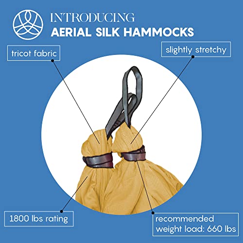 Aerial Yoga Hammock Swing, 4.5 Yards, Aerial Silks with Hardware - color: Gold, size: 4.5 yards