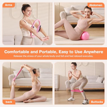 Pilates Kit 13Pcs Home Pilates Essentials Workout Kit with 13" Ring, 10" Ball and Resistance Bands for Women at Home Pilates Equipment Set for Beginners
