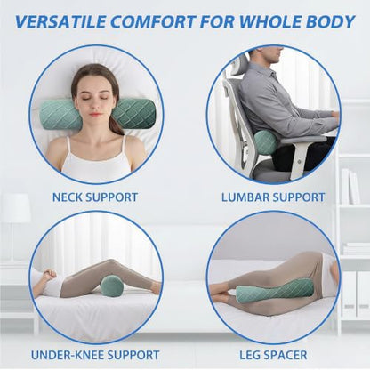 3.1" Small Neck Roll Memory Foam Pillow Cylinder,Detachable Cover - color: Green S, size: Small - 3.1" H