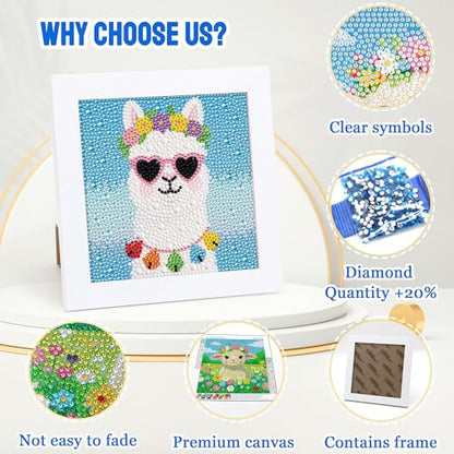 Leixonl Diamond Art Kits for Kids with Framed (7 in) Cartoon Animals DIY Gem Art Painting - Arts & Crafts Gifts for Beginners & Teens (1p-6-in-Alpaca) - color: Alpaca