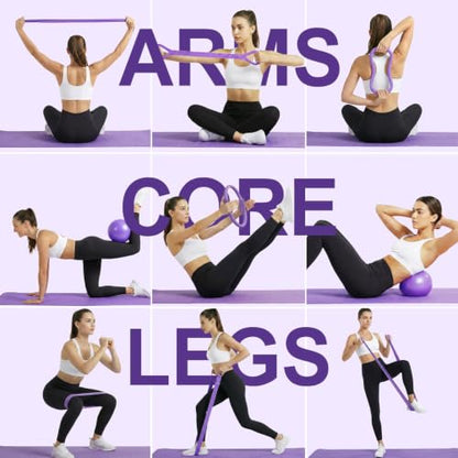 Home Pilates Ring and Ball Set for Women with 5 Resistance Bands 13 inch Magic Circle Workout Starter Kit for Beginners Full Body Toning 15 Min Daily Routine - color: Purple Mix