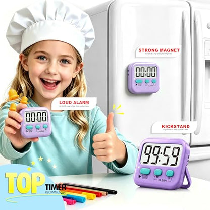 Antonki 2 Pack Digital Timer for Kids Classroom Kitchen Timers for Cooking | w/ Battery, Easy to View, Alarm, Mute Mode, Count Down/Up, Magnetic, Kickstand, Hanging, Classroom Timer for Teacher Supplies - color: Fresh Purple