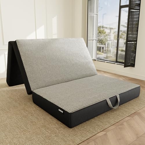 ROXGOX Memory Foam Trifold Mattress, Foldable Mattress Twin 6 Inch, Portable Floor Bed with Washable Cover, Handle & Non-Slip Bottom, for RV, Travel, Camping, Yoga, 75"x38"x6", Grey - size: Twin Size, style: 6 Inch-Grey