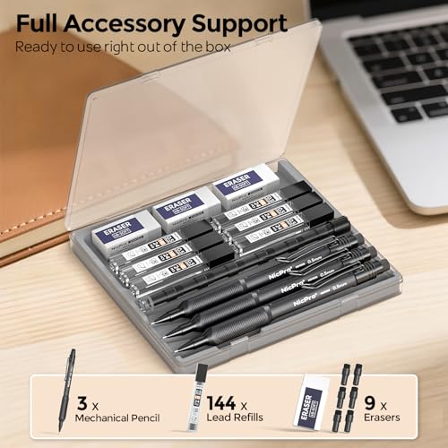 Nicpro 0.5 mm Mechanical Pencil Set with Case, 3PCS Mechanical Pencils 0.5 | HD1000 Led Pencils 0.5mm + 6 Tube HB Lead Refill, Eraser, Weatherproof Barrel for Outdoor Writing Drafting Drawing Sketching - style: 0.5mm(3 Pcs)