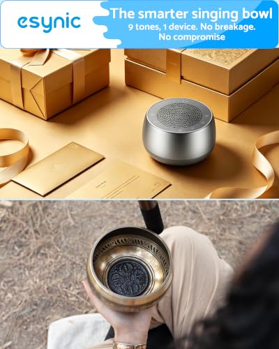 eSynic Electronic Tibetan Singing Bowl for Meditation-USB-C Rechargable | Portable Design-9 Authentic Tibetan Bowl Tones-Pure Sound Quality-30M to 4h 4 Timer-Metal Body for Relaxation Yoga Sleep