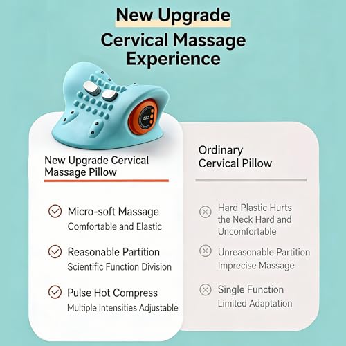 Neck Massager with Heat,3-in-1 EMS Pulse/Vibration/Heating with Remote Control,Electric Cervical Neck Traction Pillows for Pain Relief and Muscle Relaxation Gifts for Women Men(Blue)