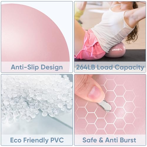 APEXUP 9 Inch Pilates Ball Small Exercise Ball for Yoga, Fitness, Balance, Core Workout, Physical Therapy - color: Soft Pink