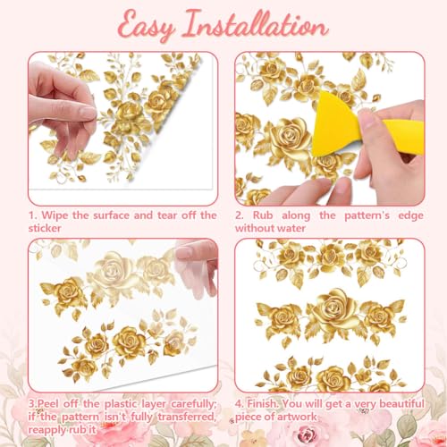 Golden Lace Rub On Transfers for Furniture Craft 6"x12" | 3PCS Waterproof UV DTF Transfers, Easy Rub On Decals for Furniture, Wood, Glass, Porcelain & Decor Projects