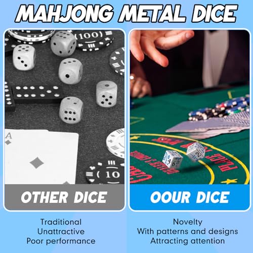 2 Pcs Mahjong Dice Metal, Classic, Silver Blue | D6 Mah Jong Dice,Standard Size Mahjong Dice, Durable Material, Replacement for Lost Dice, Board Game Mahjong Supplies - color: Silver Blue, size: Classic