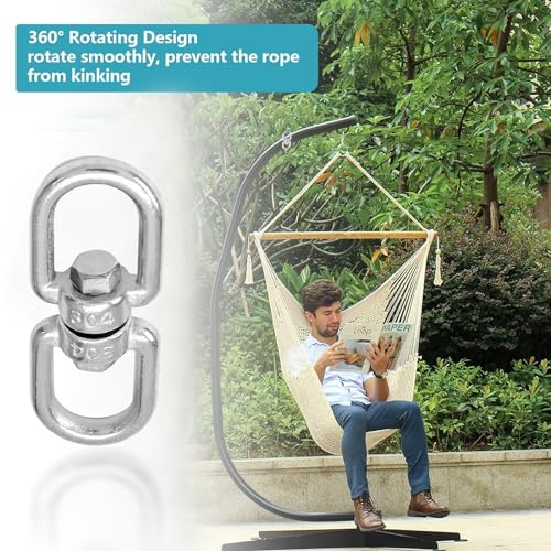 Bonsicoky M6 Double Ended Swivel Eye Hook, 2 Pcs | 304 Stainless Steel, Eye to Eye Swivel, Shackle Ring Connector - color: M6, size: 2 PCS