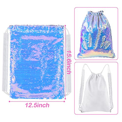 MHJY Sparkly Reversible Sequin Drawstring Backpack for Sports Gym Beach | Sparkly Reversible Sequin Mermaid Backpack With Creative DIY, Featuring Inside Pocket & Drawstring For Dance Swim - color: Mermaid Purple/Silver
