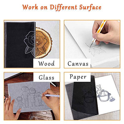 100 Sheets Tracing Paper,Carbon Graphite Transfer Paper with 5 Pieces Embossing Styluses Stylus Dotting Tools for Wood,Paper,Canvas and Other Art Surfaces (8.3 x 11.7 inch,White/50Pcs,Black/50Pcs) - color: White, Black (100 Sheets)