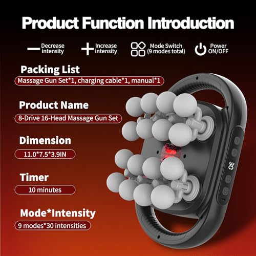 New 16 Head Massage Gun Set, Muscle Relaxation Massage Suitablefor Back Leg and Foot Muscle Relaxation, Fascia Gun for Daily Relaxation,Portable 30-SpeedSettings, Horse Massager