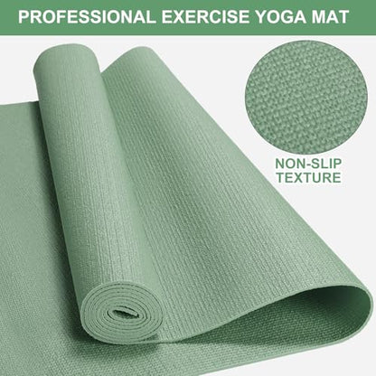 Funtery 3 mm Thin Yoga Mats Bulk, 68 x 24 Inches Lightweight PVC Exercise Mats Non Slip Workout Fitness Pads for Yoga Pilates Stretching Classes Gym Home Studio - color: Matcha Green