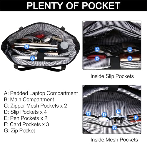 Laptop Bag for Women,ChaseChic Waterproof Classic Teacher's Tote Bag 15.6in Computer Work Bags for Women with Luggage Strap - color: Black-17.3in