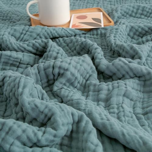 EMME Muslin Throw Blanket for Adults 100% Cotton Blankets for Couch 4-Layer Summer Breathable Gauze All Season Soft and Lightweight Pre-Washed (Teal, 50"x71") - color: 01 - Teal, size: Throw XL (50" x 71")