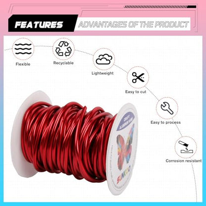 Aluminum Craft Wire,8 Gauge (3mm) Red Bendable Wire,32 Feet Continuous Roll for Jewelry Making,Sculpting,Floral & Armature Projects - size: 8 Gauge 32FT, style: Red