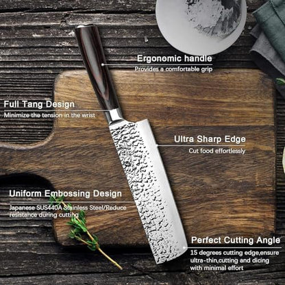 imarku Nakiri Knife 7 Inch, Japanese High Carbon Stainless Steel Chopper | Flat-edge blade creates clean, even vegetable and meat cuts, ergonomic handle supports daily chopping and meal preparation - color: Black with Espresso Brown