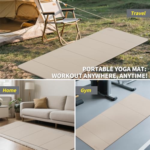 Foldable Yoga Mat Extra Large 74"×31.5" | Double-Sided Non-Slip,Extra Wide Foldable Design,8mm Extra Thick,Exercise Mat for Home, Studio and Travel Use - color: Beige+Black