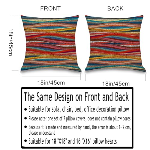 Vintage Boho Rainbow Pillow Covers - Abstract Modern Oil Painting Pillow Covers Themed Decorative for Couch Sofa Bed Living Room Bedroom 18x18 inches Set of 2, Throw Pillow Covers - color: 3-vintage Boho36