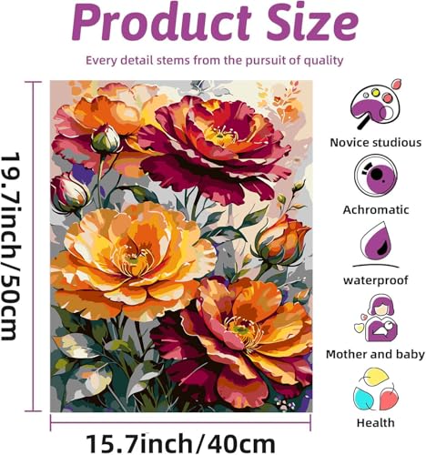 Ekuxom Flowers Paint by Numbers Kit for Adults on Canvas 16x20 Inch | Acrylic Adult Paint by Number Kits-Flowers Watercolor Oil Number Painting for Home Decor Gift（Without Frame） - color: Flowers-1