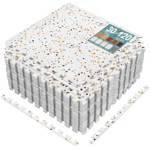 Sorbus Interlocking Wood Grain Foam Floor Tiles (30 Pack, Confetti) | 3/8-inch EVA floor mats with borders suit playrooms, basements and home gyms, plus trade show flooring and dance areas. - color: Confetti, size: 30 Pack