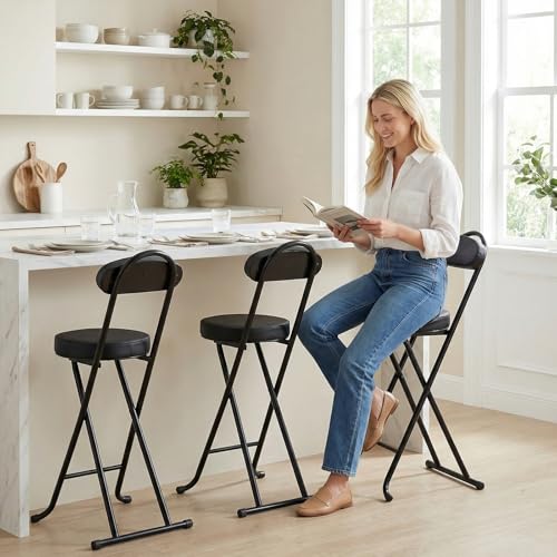 Folding Bar Stool,24" Portable High Counter Foldable Stool Chair - color: Black