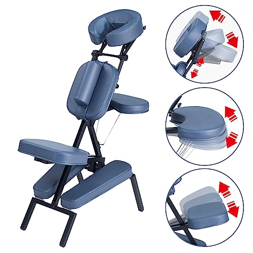 Professional Portable and Lightweight Tattoo/Massage Chair by Master Massage - Folding Aluminum Frame with Adjustable Features and Wheeled Carrying Case, Blue
