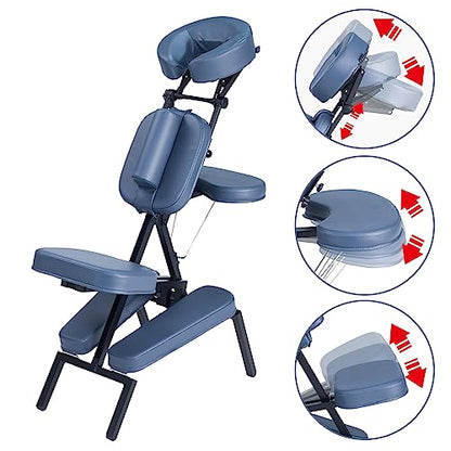 Professional Portable and Lightweight Tattoo/Massage Chair by Master Massage - Folding Aluminum Frame with Adjustable Features and Wheeled Carrying Case, Blue