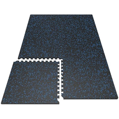 PRAISUN 0.6" Thicker Rubber Top 24 Sq Ft Gym Flooring for Home Gym | 6 Pcs Workout Mat, Exercise Mat, Interlocking Rubber Floor Mats with High Density EVA Foam for Garage, 24 x 24in, Black/Blue - size: 6 Tiles (24 Sq Ft)