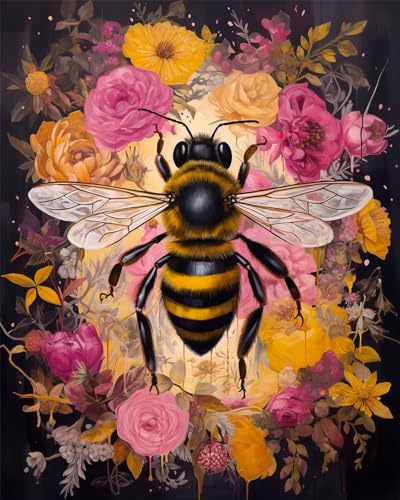 TUMOVO Bees and Flowers Paint by Numbers Kit Adults Easy | Bees and Flowers 16x20 inch canvas, paint by numbers for adults beginner. Pre-numbered, relaxing craft, beautiful wall decor - color: Artwork-08