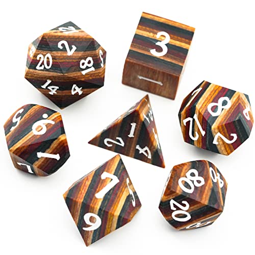 Wooden DND Dice Set Wood Polyhedral Dice Set D&D for Tabletop Games - color: Yellow Striped
