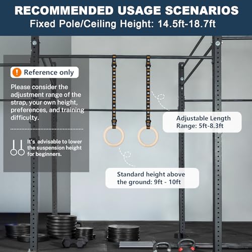 Gonex Wooden Gymnastic Rings with Adjustable Straps, 8.7 ft | Birch Wood Rings, Quick-adjust Carabiners Buckle Numbered Straps, Home Gym & Outdoor Training, Full-body Strength Workouts - style: 32mm Birch Wooden Ring & Carabiner Numbered Straps