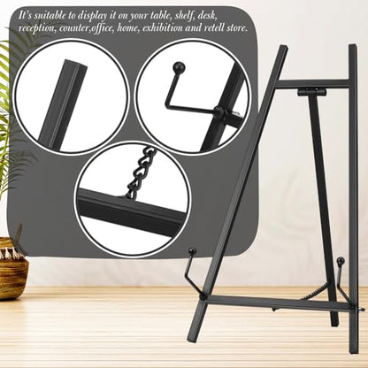 Leinuosen 1 Pcs Metal Easel Stand 16.5" H x 8.7" W x 4.3" D Table Top Easel Stand for Display Tripod Art Picture Mirror Modern Plate Holder for Display Book Photo Wedding Sign (Black) - color: Black