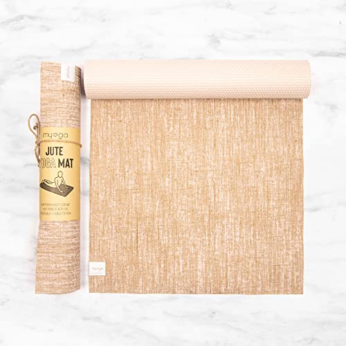 Myga Jute Yoga Mat, High Performance Vegan Floor Exercise Mat, Eco Friendly Biodegradable Yoga Mat with PVC Backing,72" x 24", 0.2" Thickness - color: White