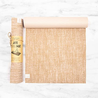Myga Jute Yoga Mat, High Performance Vegan Floor Exercise Mat, Eco Friendly Biodegradable Yoga Mat with PVC Backing,72" x 24", 0.2" Thickness - color: White