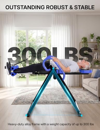 YOLEO Gravity Inversion Table for Back Pain Relief 2026 New Inversion Table | w/Lumbar Support, Easy to Assemble, Back Stretcher Machine 300 lbs - color: W1-Blue