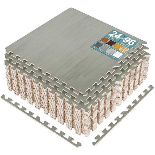 Sorbus Interlocking Wood Grain Foam Floor Tiles (24 Pack, Grey) | 3/8-inch EVA floor mats create cushioned foam flooring for playrooms, basements, apartments, trade shows and baby spaces. - color: Grey, size: 24 Pack