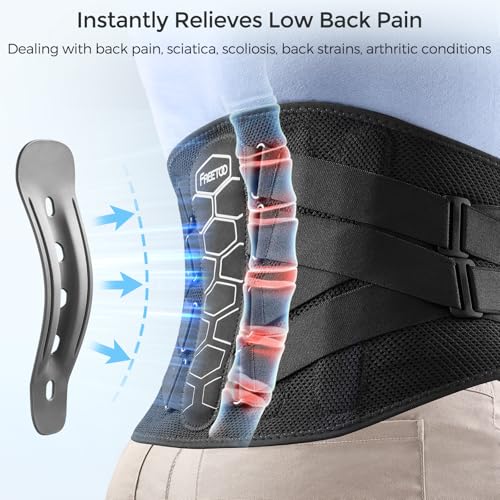 FREETOO Back Brace For Lower Back Pain Relief, Back Support Brace Men Women | 3D Knitted Fabric,Metal Plate,Lumbar Pad, Herniated Disc,Sciatica,Strain,Scoliosis, Work,Heavy Lifting,Driving,Cycling,Gym - size: XX-Large (Waist: 53.9～62.9 Inch)
